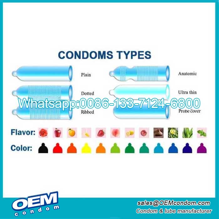 Preservativos de colores de marca en diferentes tipos
